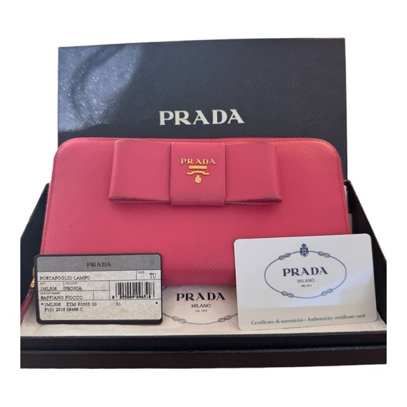 Prada Saffiano Fiocco Leather Peonia Long Zip Wallet (Full Inclusion) - Picture 1 of 11